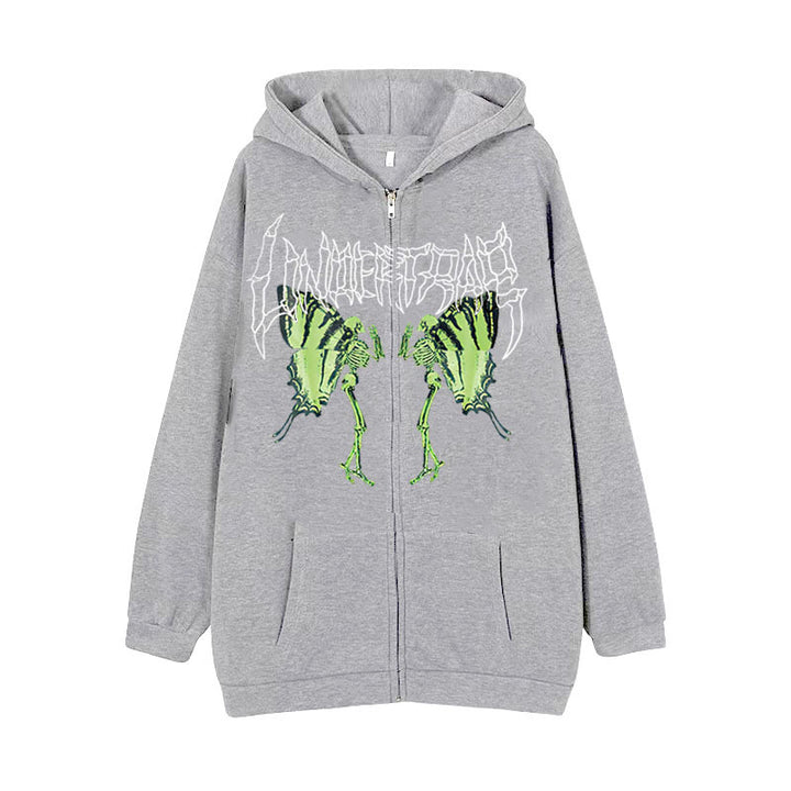 Damen nan Kapuzenjacke mit durchgehendem Reißverschluss und Rippenherz-Print Drune