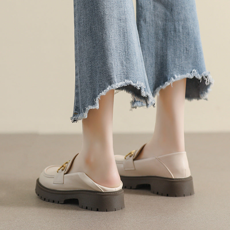 Damen Mokassin-Schuhe mit modischer Schnallenverzierung und robuster Sohle Drune