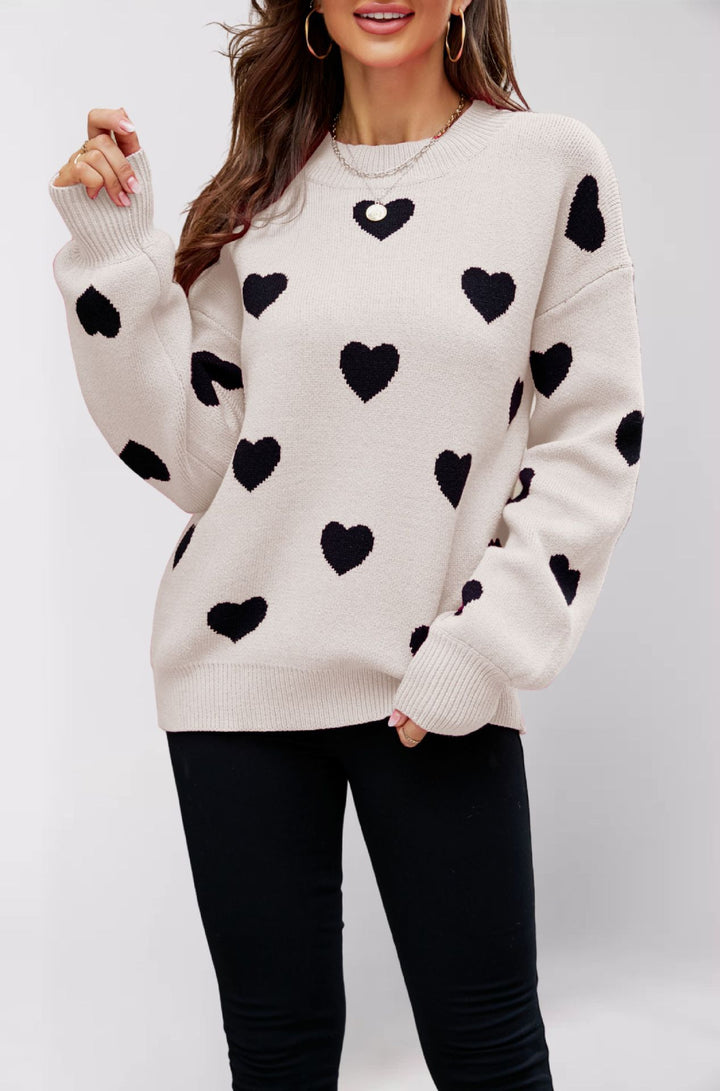 Damen Strickpullover mit Herzmuster und lässigem Schnitt Drune