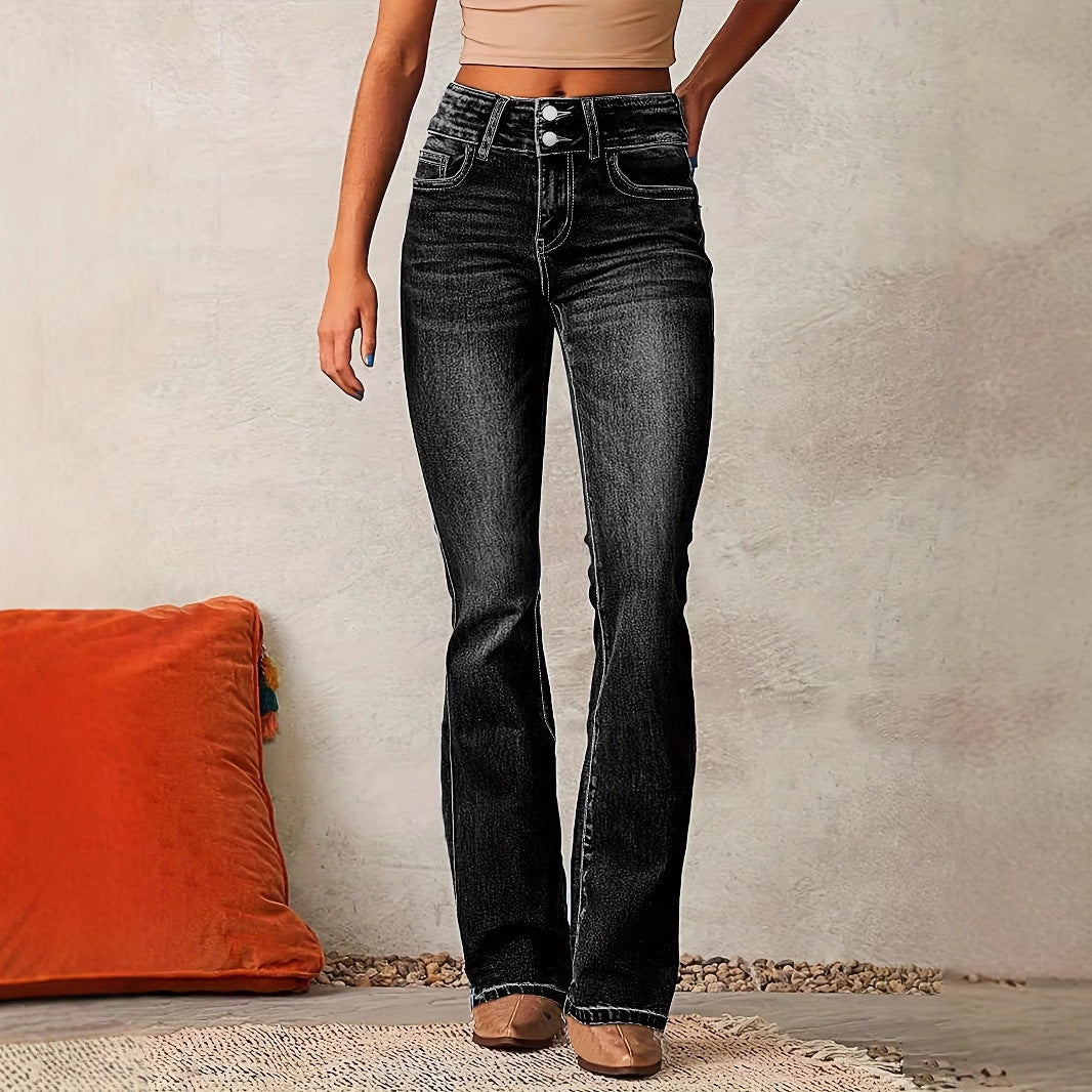 Damen Bootcut Jeans mit hohem Bund und modernem Waschung Drune