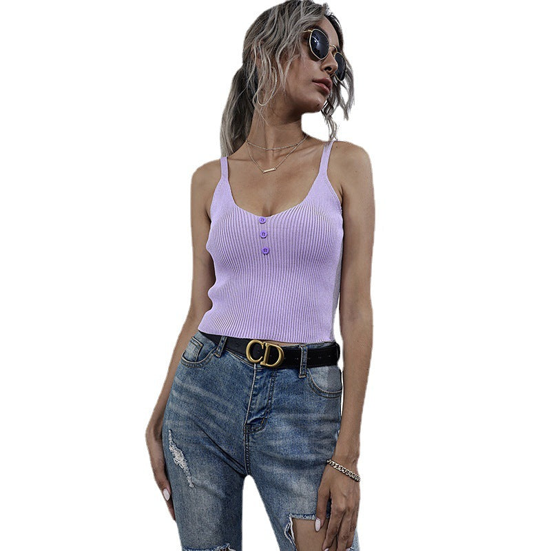 Damen ärmelloses Rippstricktop mit Knopfleiste und dezentem Design Drune