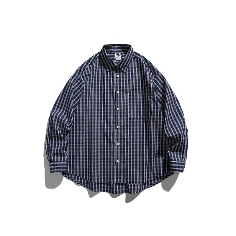 Herren Oversize Karo-Hemd im Boxy-Relaxed-Schnitt mit Brusttasche und abgerundetem Saum Drune