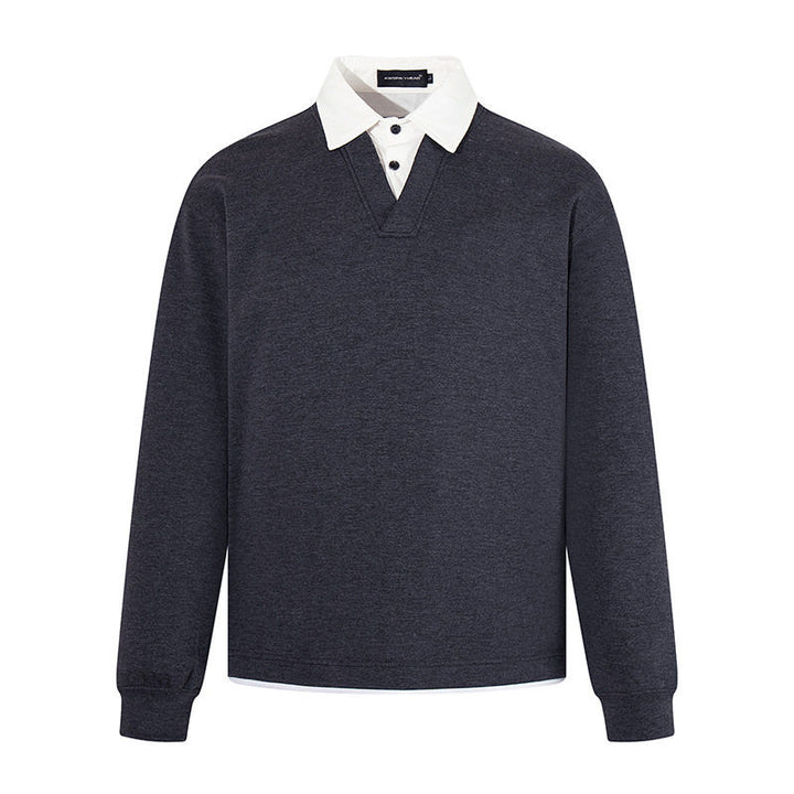 Herren Legeres Sweatshirt mit angenähtem Hemdkragen, V‑Detail und Rippbündchen Drune