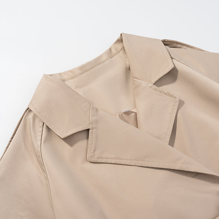 Damen cropped Trenchjacke im modernen Design mit Taillengürtel und doppelter Knopfreihe Drune