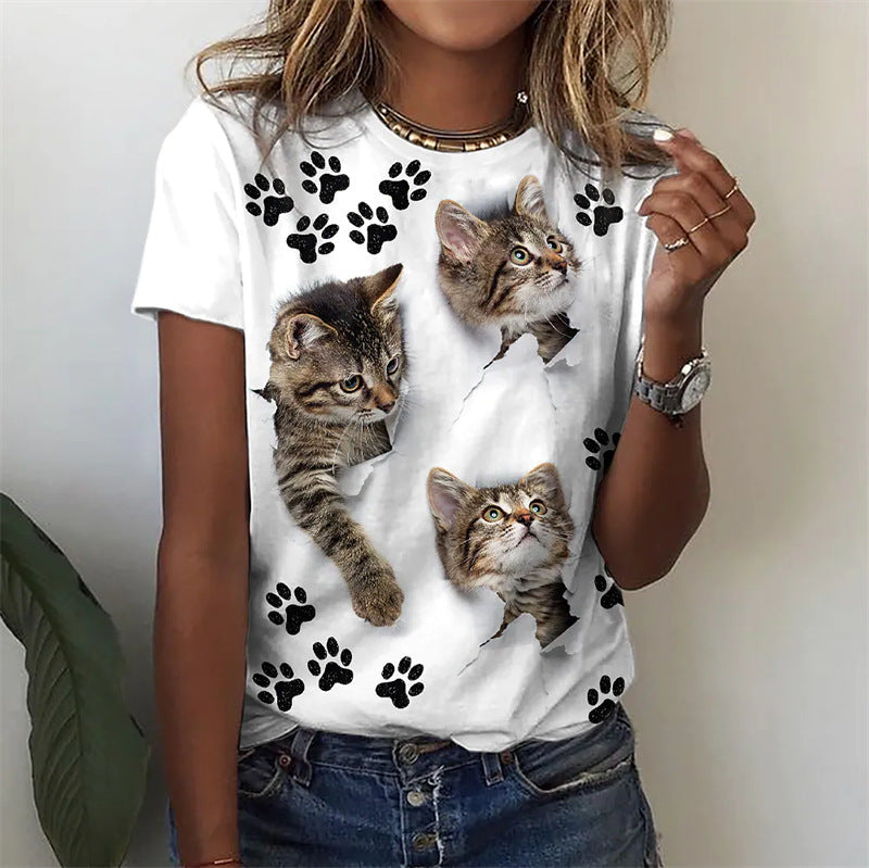 Frauen Grafik T-Shirt mit adorablen Katzenillustrationen Drune