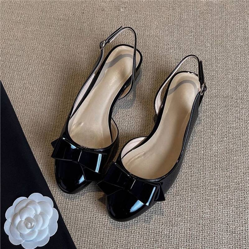 Damen Runde-Zehen Slingback-Ballerinas mit Lackfinish und Schleifen-Detail Drune