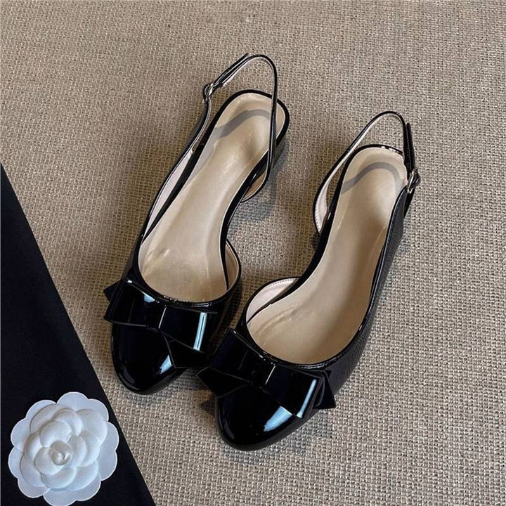 Damen Runde-Zehen Slingback-Ballerinas mit Lackfinish und Schleifen-Detail Drune