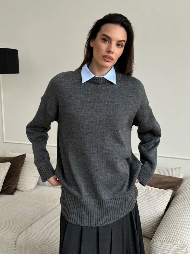 Damen Großer Strickpullover mit überschnittenen Schultern und Rippenbündchen Drune