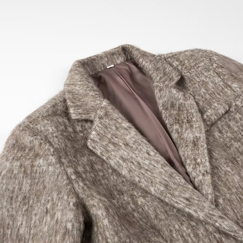 Damen Boxy Wollmix-Blazer-Mantel mit Bouclé‑Struktur, Reverskragen und Pattentaschen Drune