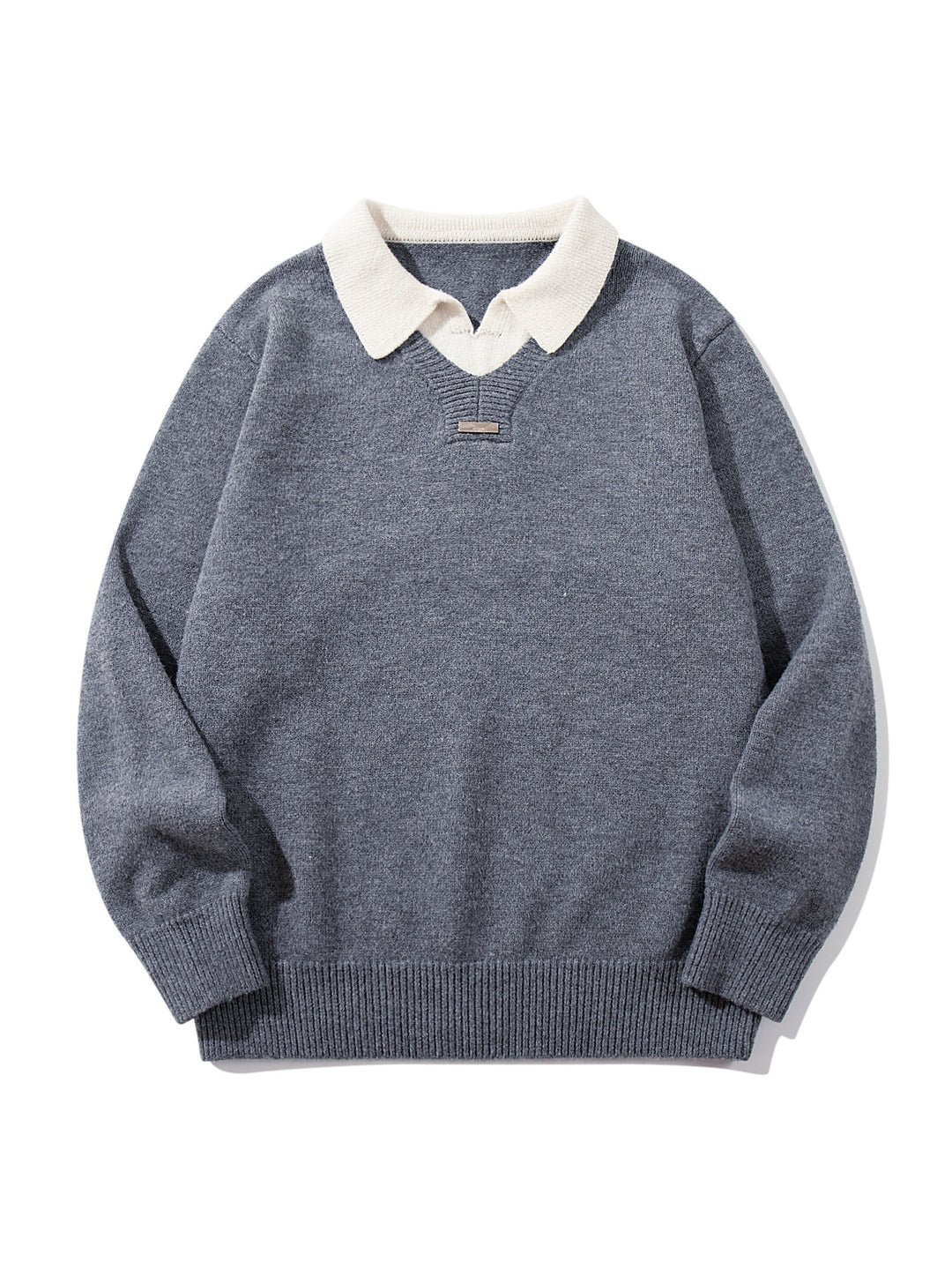 Herren Boxy-Strickpullover mit Polokragen und V‑Einsatz Drune