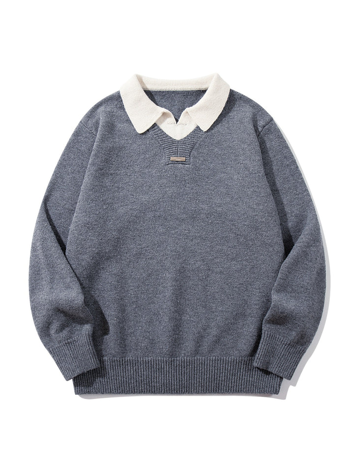 Herren Boxy-Strickpullover mit Polokragen und V‑Einsatz Drune