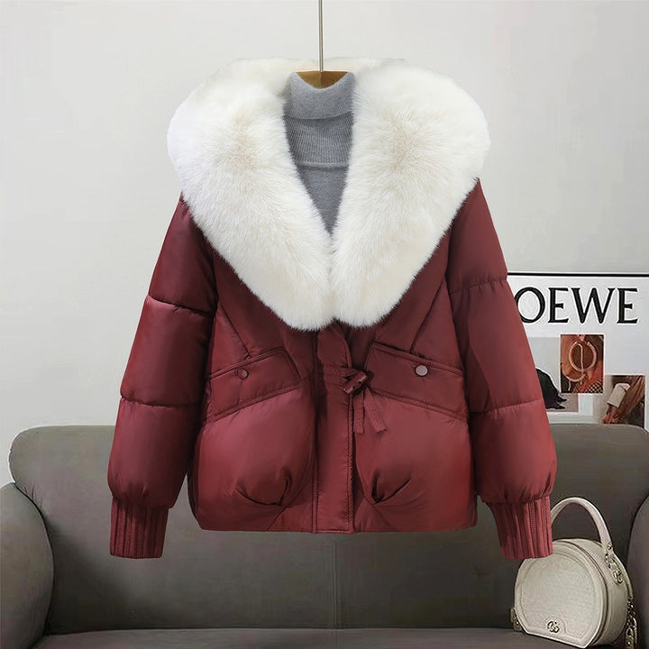Damen Modische und gefütterte Winterjacke mit abnehmbarem Kunstfellkragen Drune
