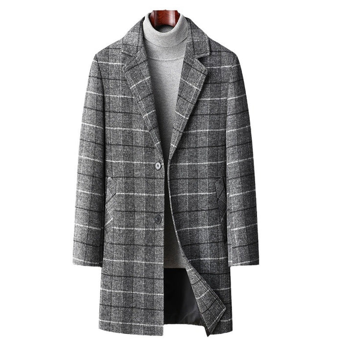 Herren Karierter Wollmix-Kurzmantel mit schlanker Silhouette und Reverskragen Drune