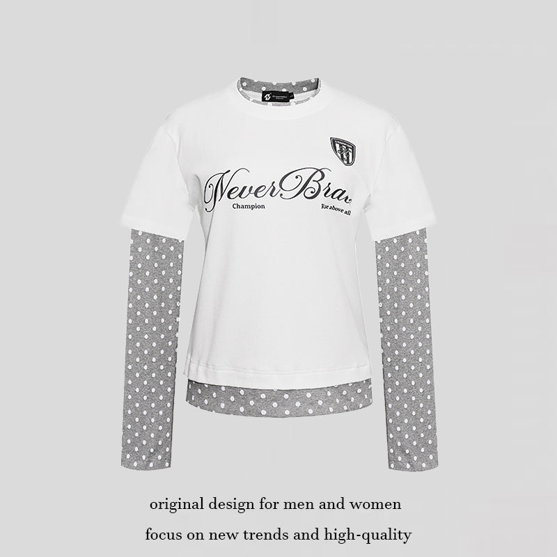 Damen Lagen-Langarmshirt mit Tupfen-Innenlayer und kalligrafischem Statement-Print Drune