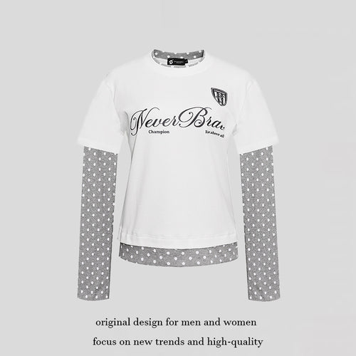 Damen Lagen-Langarmshirt mit Tupfen-Innenlayer und kalligrafischem Statement-Print Drune