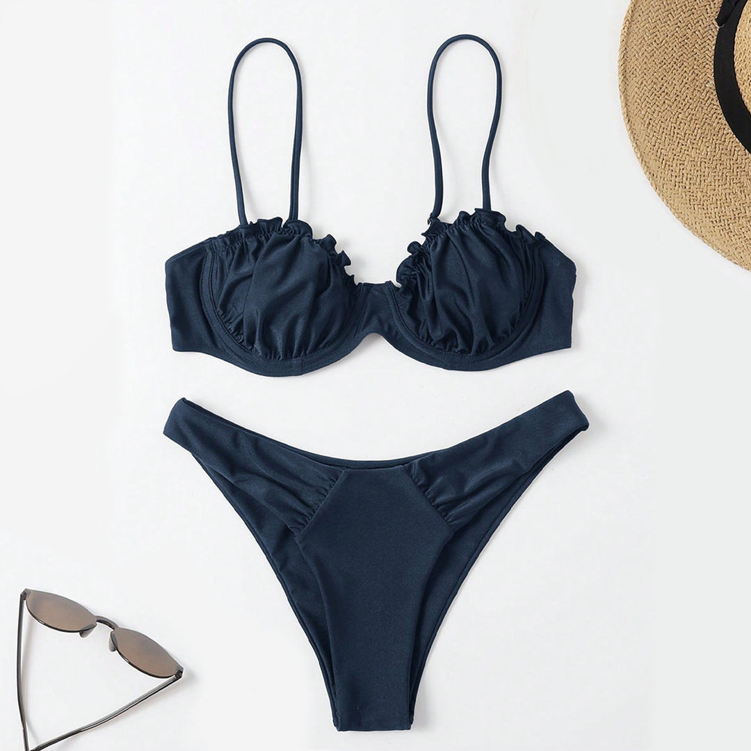 Damen Push-Up-Bikini mit Raffung und verstellbaren Trägern Drune