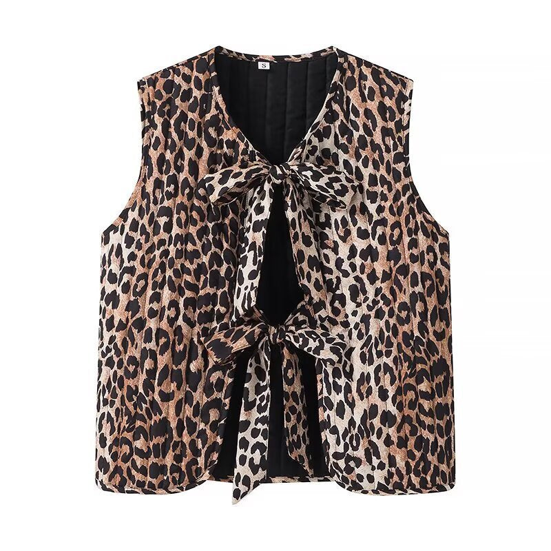 Damen nan ärmelloses Chiffon-Top mit Doppelschleifen-Front und Cut-Out Drune