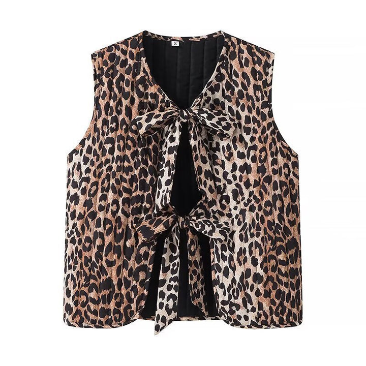 Damen nan ärmelloses Chiffon-Top mit Doppelschleifen-Front und Cut-Out Drune