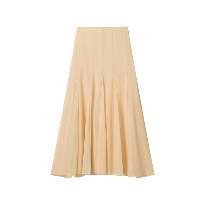 Damen Langer Plissierter Chiffon‑Maxirock mit hoher Taille und Einsatzbahnen Drune