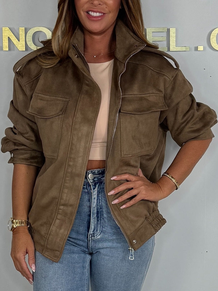 Damen Modische Wildlederjacke mit lässigem Schnitt
