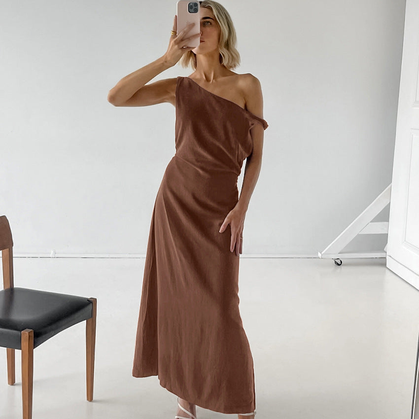 Damen Maxikleid mit asymmetrischem Schnitt und elegantem One-Shoulder-Design Drune
