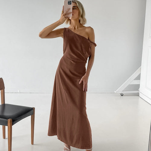 Damen Maxikleid mit asymmetrischem Schnitt und elegantem One-Shoulder-Design Drune