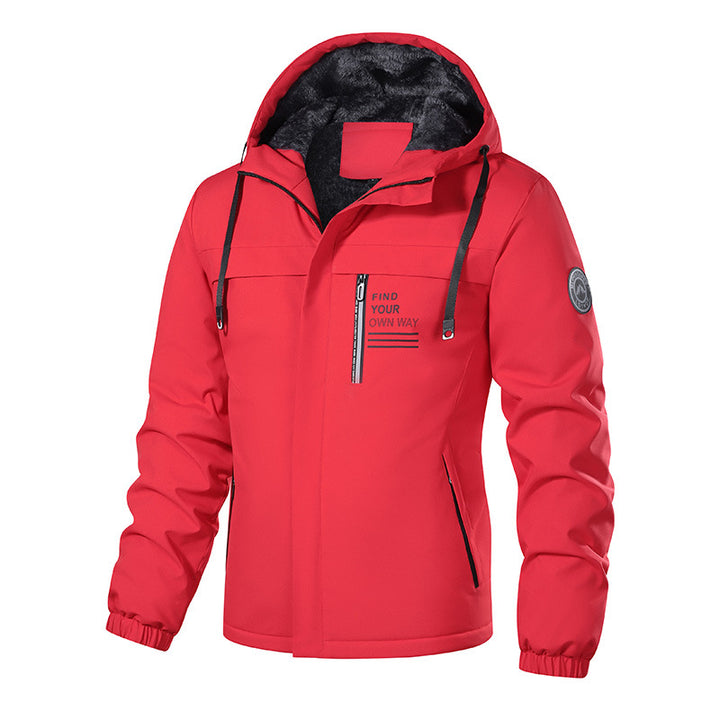 Herren Wetterfeste Kapuzenjacke mit wärmendem Teddyfleece-Inlay und verdecktem Frontreißverschluss Drune