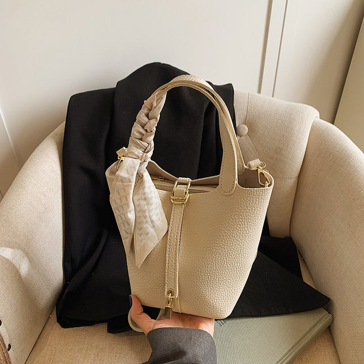 Damen elegante strukturierte Handtasche mit Schal-Akzent Drune
