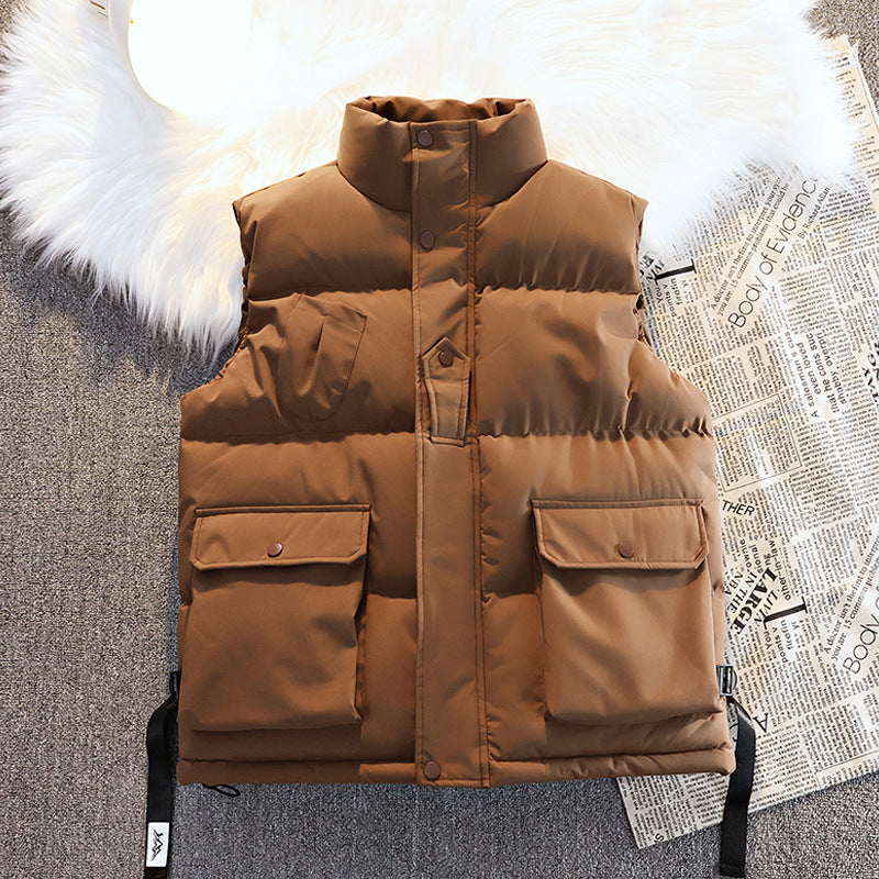 Herren wattierte Steppweste mit Utility‑Taschen, Kordelzugsaum & Stehkragen Drune