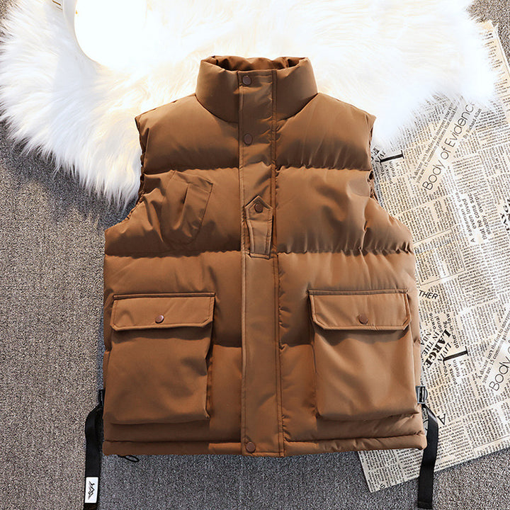 Herren wattierte Steppweste mit Utility‑Taschen, Kordelzugsaum & Stehkragen Drune