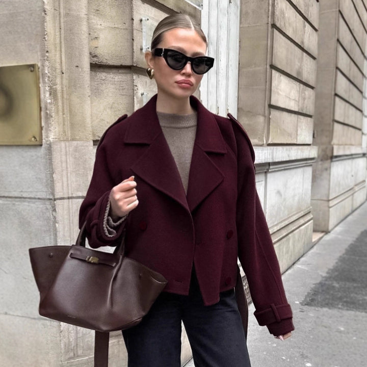Damen elegante Oversized-Hochkragenjacke im minimalistischen Stil Drune