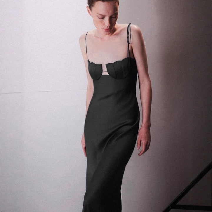 Damen Maxikleid mit abnehmbaren Trägern und herzförmigem Dekolleté Drune