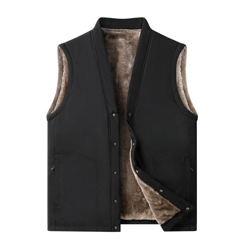 Herren Thermische Steppweste mit Kunstfell-Innenfutter, Druckknopfblende & verdeckten Eingrifftaschen Drune
