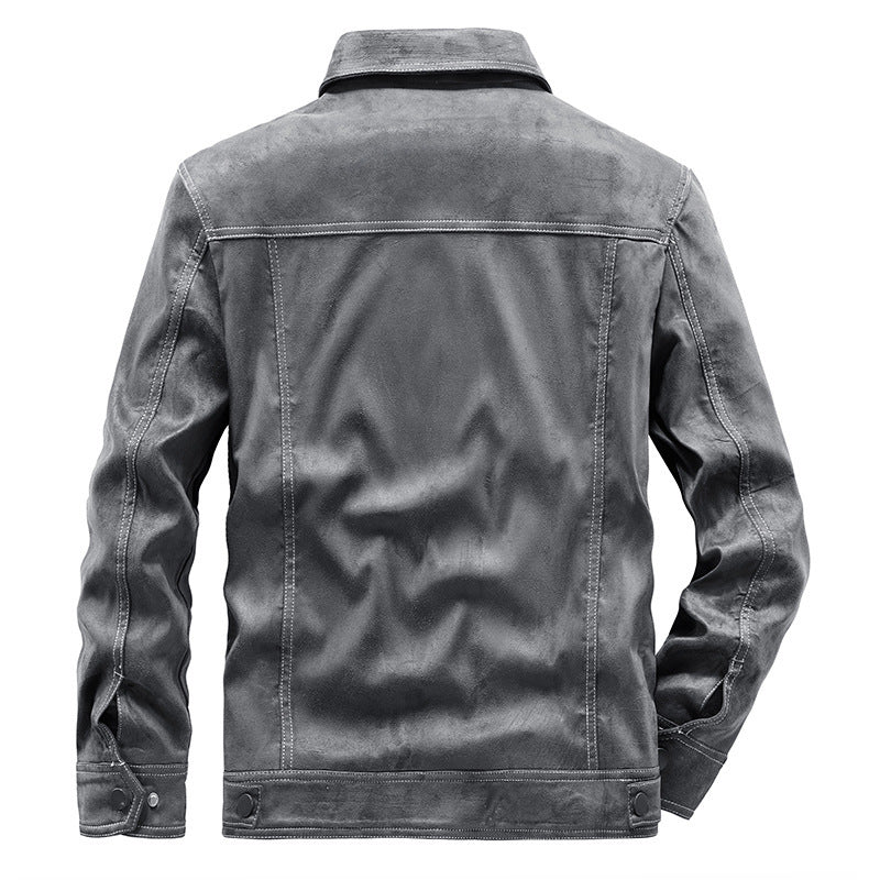 Herren Wildleder-Truckerjacke mit Druckknöpfen und Kontrastnähten Drune
