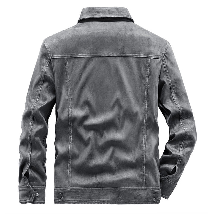 Herren Wildleder-Truckerjacke mit Druckknöpfen und Kontrastnähten Drune