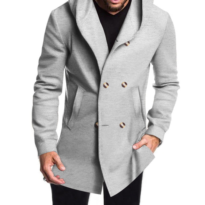 Herren Modische Doppelreihige Jacke mit Kapuze Drune