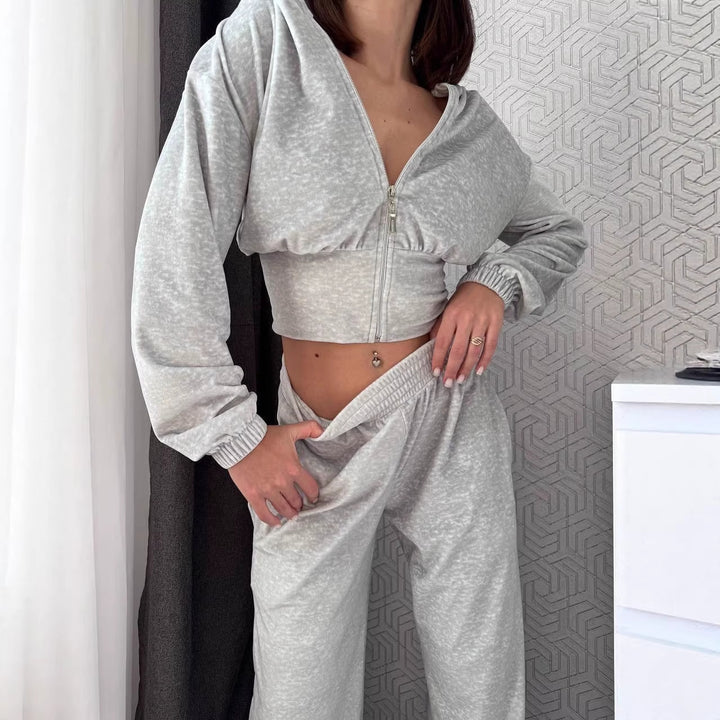 Damen Taillierte Cropped-Kapuzenjacke mit figurformendem Schlauchbund Drune