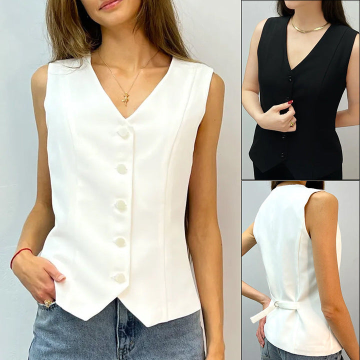 Damen Weste mit elegantem V-Ausschnitt und dekorativen Knöpfen Drune