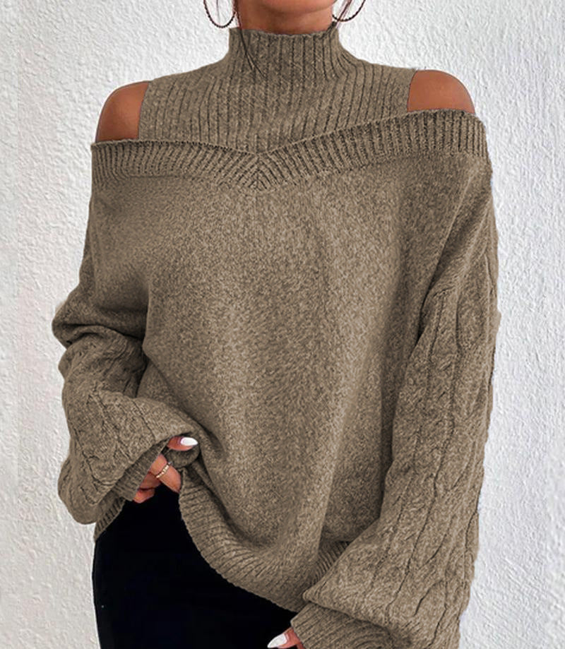 Damen Pullover mit schulterfreien Ärmeln und hohem Kragen Drune