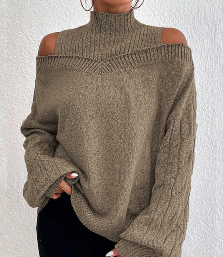 Damen Pullover mit schulterfreien Ärmeln und hohem Kragen Drune