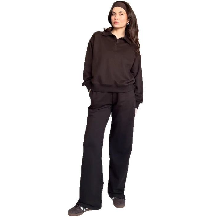 Damen Loungewear-Anzug aus weichem Fleece mit Polo-Kragen und geraden Hosen Drune