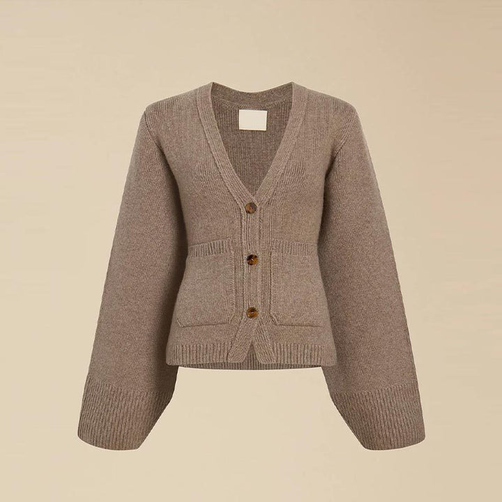 Damen Strickjacke mit tiefem V-Ausschnitt und praktischen Taschen Drune