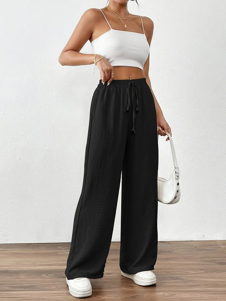 Damen weite Palazzo-Hose mit elastischem Bund und taillierbarem Kordelzug Drune