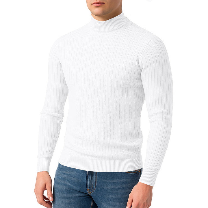 Herren nan figurbetonter Feinstrickpullover mit Stehkragen und Zopfmuster Drune