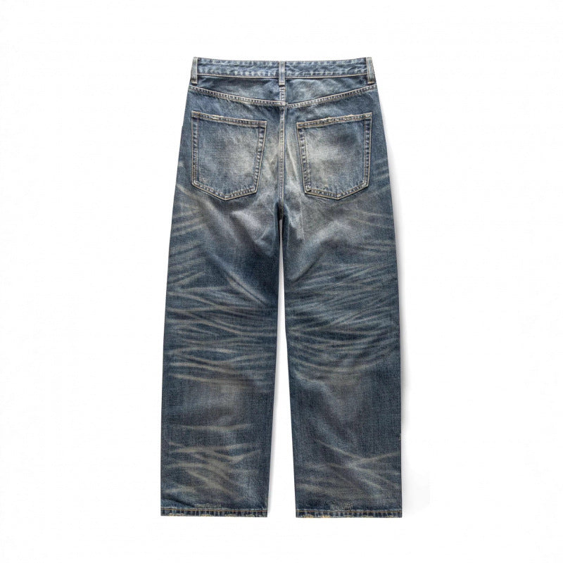 Herren weite Vintage-Jeans mit hoher Taille und ausgeprägter Used-Waschung Drune