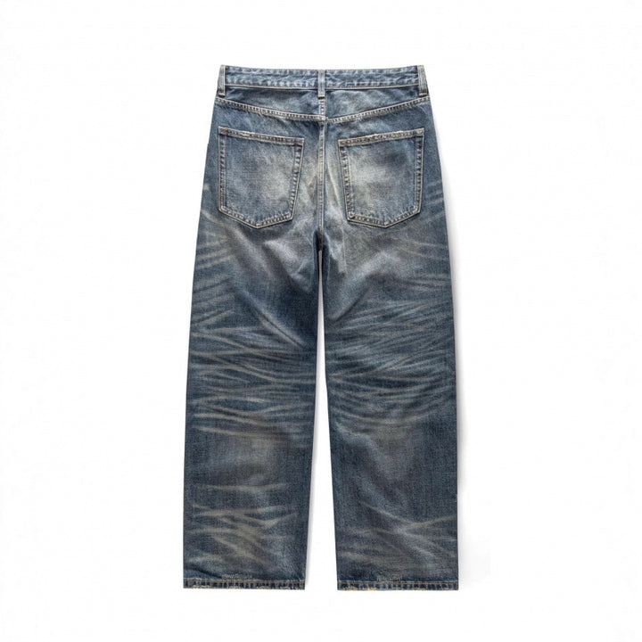 Herren weite Vintage-Jeans mit hoher Taille und ausgeprägter Used-Waschung Drune