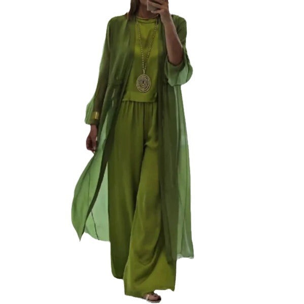 Damen nan leichter Chiffon-Überwurf mit weiten Palazzo-Hosen und elastischem Bund Drune