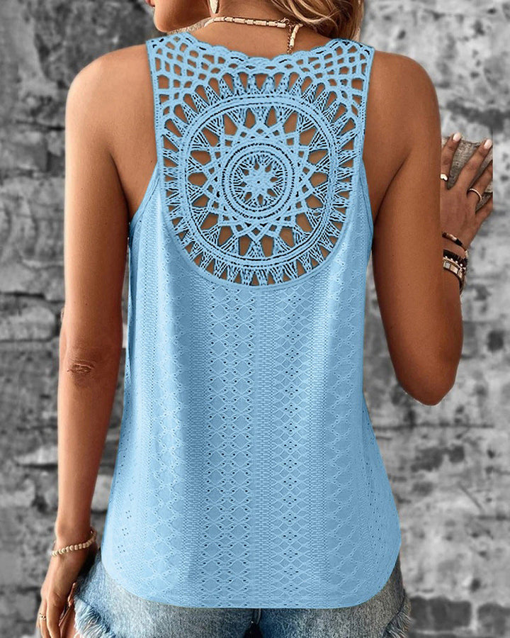 Damen luftiges Häkelshirt mit einzigartigem Rückendetail Drune