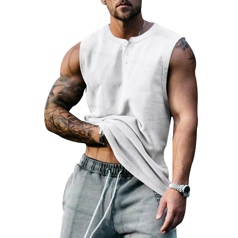 Herren ärmelloses Henley-Shirt mit Knopfleiste und weichem Baumwollmix Drune