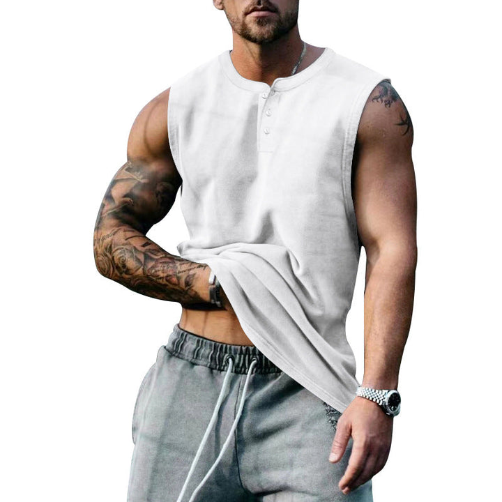 Herren ärmelloses Henley-Shirt mit Knopfleiste und weichem Baumwollmix Drune